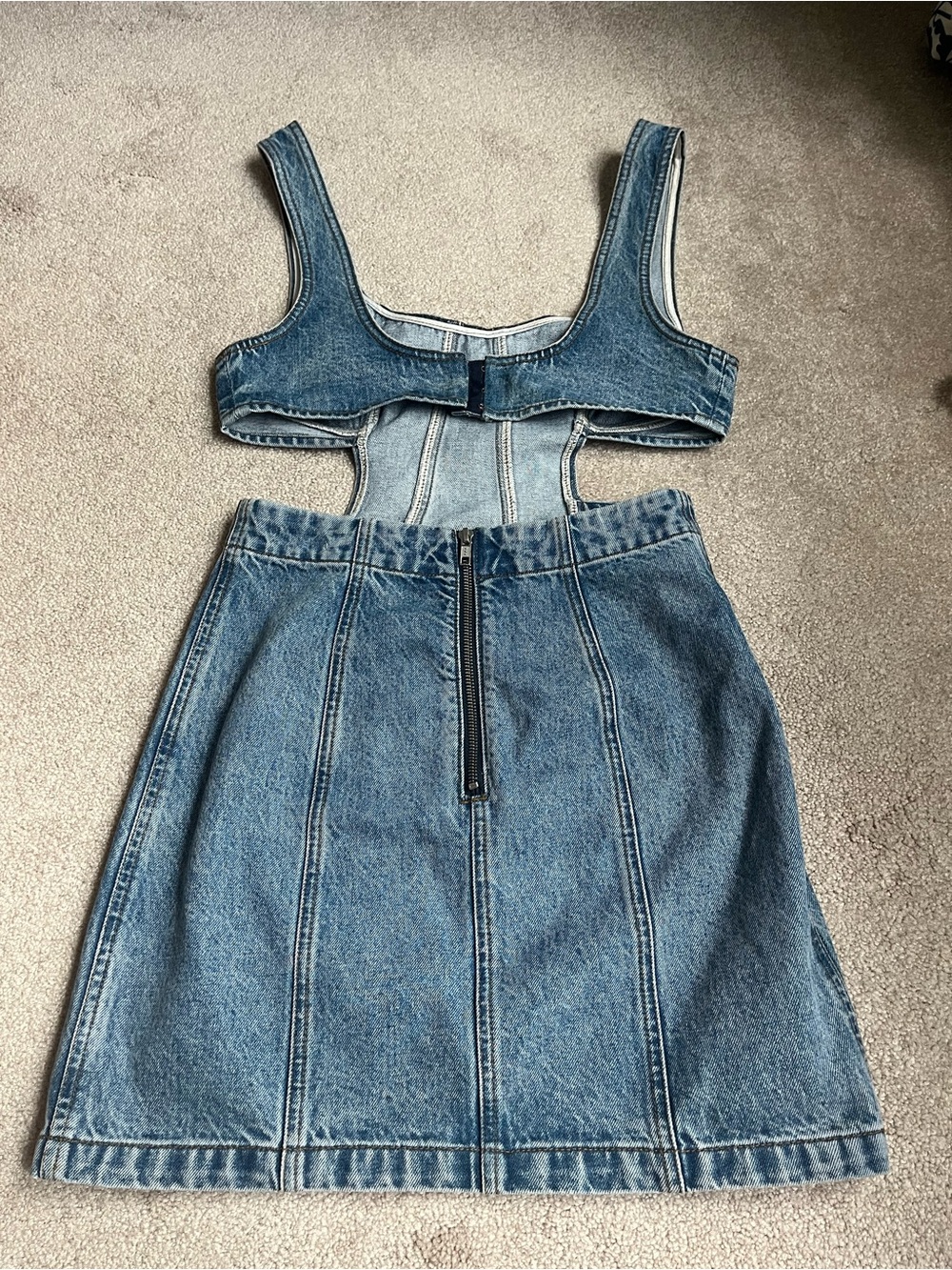 GRLFRND Washed Blue Denim Cutout Mini Dress size S - Picture 3 of 8